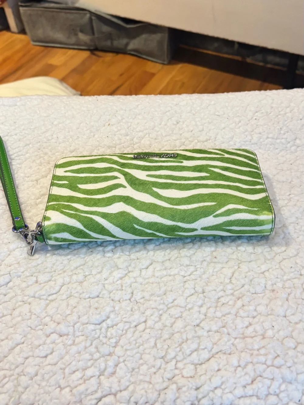 Michael Kors Lime Green and White Zebra Print Wristlet